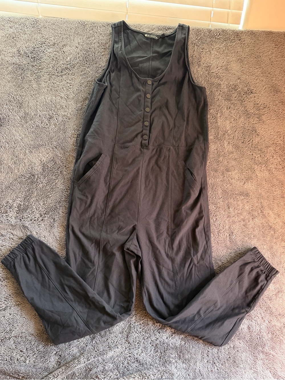 Athleta Black Sleeveless Button-Front Jumpsuit